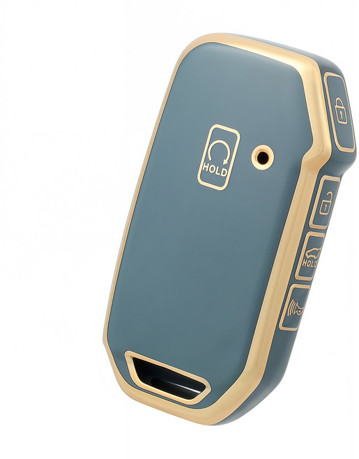 OFFCURVE 기아차 5버튼 스마트키 전체커버 TPU 키케이스 스포티지 셀토스 쏘렌토 카니발 니로 K5 호환 방수 초슬림 자동차 키커버, 블루 골드