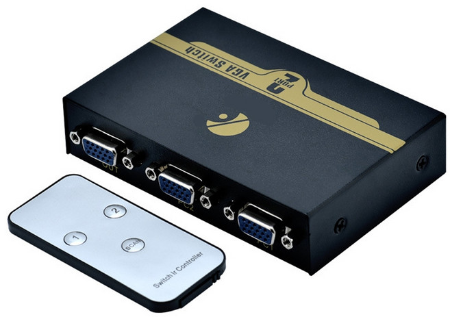 VGA 1進2出多功能500MHz分配器切換器(V52)附遙控器 支援雙螢幕顯示 訊號穩定不失真, 1個, 一入