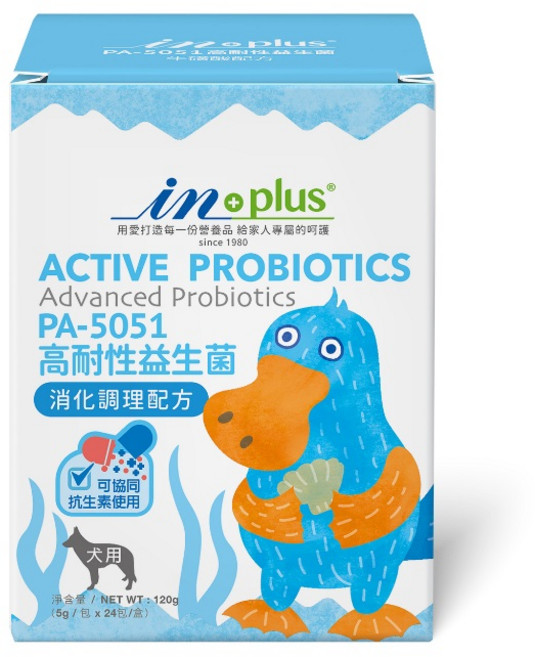 Inplus 腸胃保健 PA5051 犬用高耐性益生菌 5克x24包 呵護腸胃健康, 24個, 消化調理配方