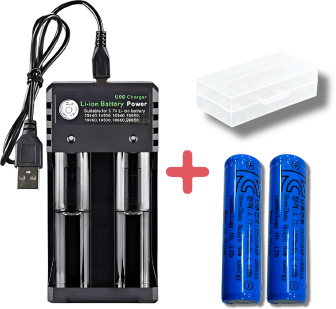 SGTIME 18650 1200mAh 리튬이온 보호회로 배터리 2p + 2구 멀티 충전기 케이스포함, 1세트, 2개입