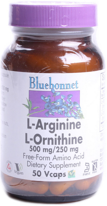 Bluebonnet 左旋精胺酸 500mg&左旋鳥胺酸 250mg植物膠囊, 50顆, 1罐