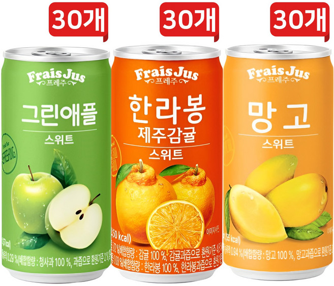 일화 프레쥬 미니캔음료혼합 3종 각 30개씩(그린애플+한라봉+망고), 90개, 175ml