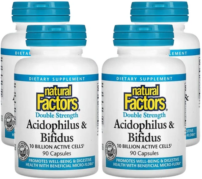 네추럴팩터스 애시도필러스 & 비피더스 더블 스트렝스 100억개 활성 세포 캡슐 90정, 4팩 - 쿠팡