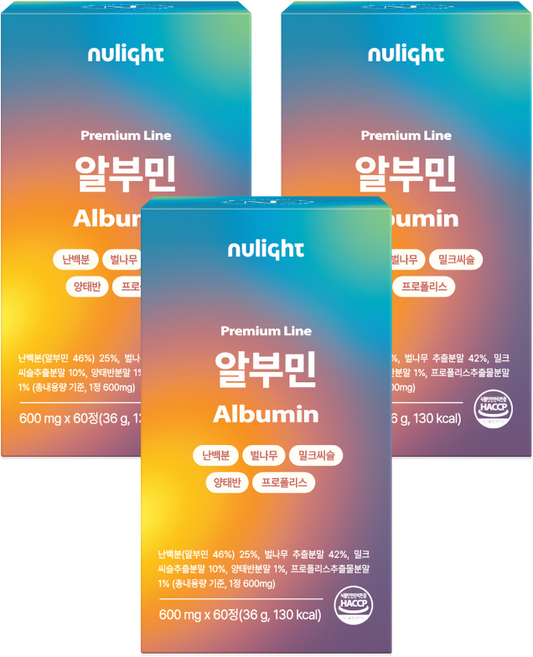 프리미엄 알부민 100% 난백 고순도 고함량 흡수빠른 단백질 식약처 인증 누라이트, 3박스, 60정