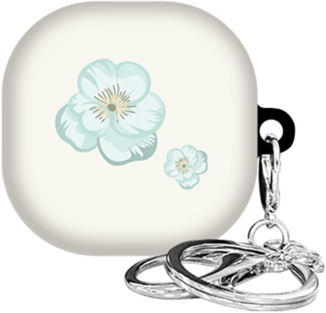 까미또 갤럭시 버즈라이브/버즈프로 플라워 하드 케이스+키링 포함, 아이보리 플라워, 1개