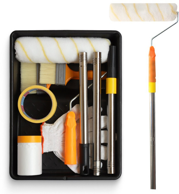 올인원 3단 장대 9인치 롤러 페인트 도구 8종 세트, 1개