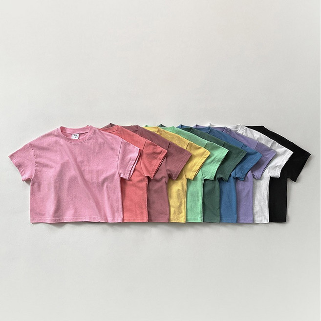 아동 국내생산 키즈 순면 공용 티셔츠 오버핏 무지 반팔 기본티 8컬러