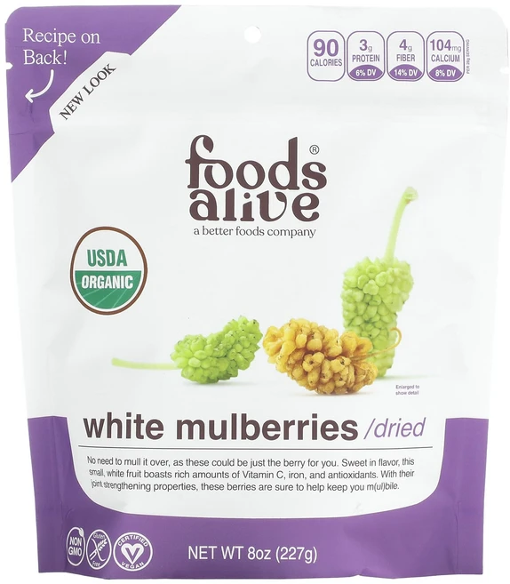 즐거운겨울입니다 Foods Alive 유기농 화이트 멀베리 227g(8oz) 화이트크리스마스를위해, FoodsAlive유기농화이트멀베리227g8oz - 쿠팡