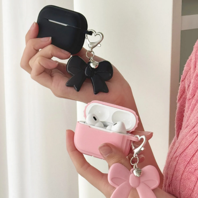 보네르베르 리본 에어팟 키링 케이스, 블랙, 에어팟프로, 1개