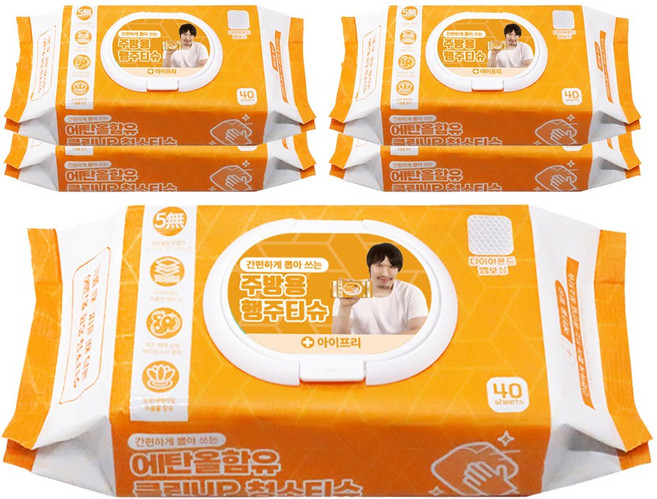 세균닦는 행주티슈 주방용 키친타올 일회용 티슈 40매5팩, 40매, 5개