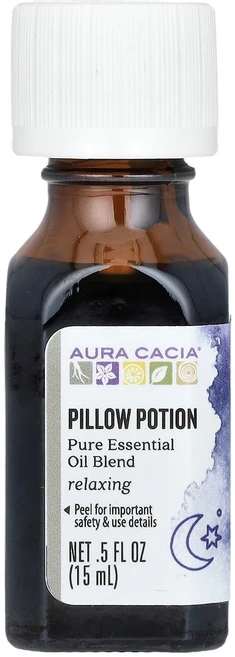 Aura Cacia 퓨어 에센셜 오일 혼합물 필로우 포션 15ml(0.5fl oz) Cacia (아우라 카시아), 1개, 15ml - 쿠팡