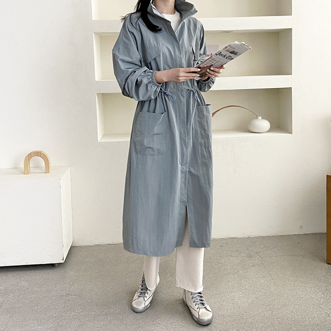 여성 바람막이 루즈핏 롱롱 션 데일리 야상 자켓(4col)