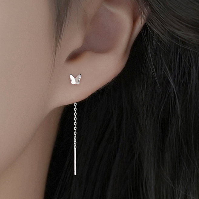 레몬벨 순은 99.9 드롭 체인 롱귀걸이