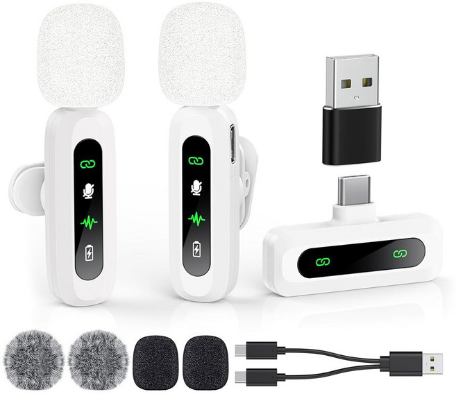 GoorDik USB C 라발리에 마이크 무선 미니 타입-C 안드로이드 폰태블릿PC 영상 녹음 클립온 회전 클립 및 잡음 제거 브이로그 틱톡 유튜브 팟캐스트 콘텐츠 제작자에게, White Mic for USB C, 1개
