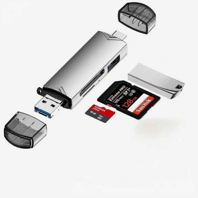 USB3.0 SD TF 記憶卡轉換器, 1個, 六合一3.0鋁合金高速讀卡機【灰色】, 灰, 3.0鋁合金高速讀卡機