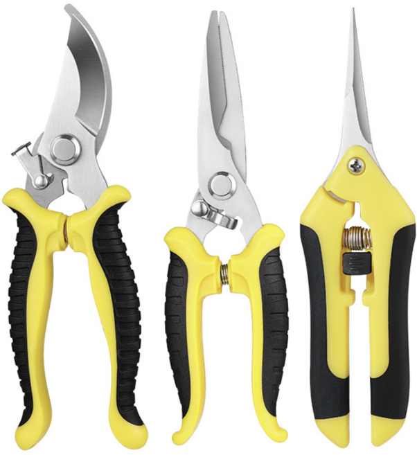 다용도 정원 농장 화초분재 원예전정가위 3종세트 노란색, 1세트