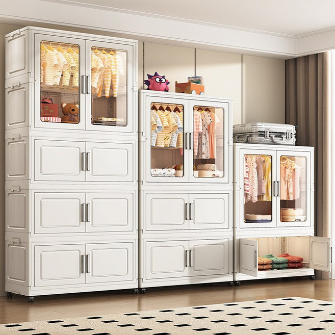 BYOU 접이식 옷장 다기능 조합 수납행거 대용량 수납장, 옷장*2+ 수납장*1