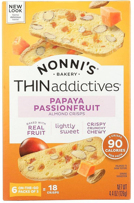 Nonni's THINaddictives 아몬드 씬 쿠키 - 파파야 & 패션프루트 비스코티 이탈리아 개별 포장 코셔 커피 124.(4.5온스), 1-Pack (4.4 Ounces), 126g, 1