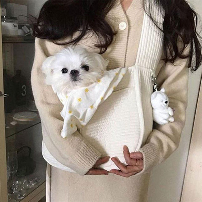 푸키 강아지 고양이 코지 슬링백 포대기 이동가방, 1개, 아이보리