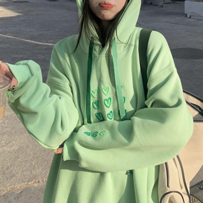 데일로엔 여성 하트 자수 오버핏 후드티
