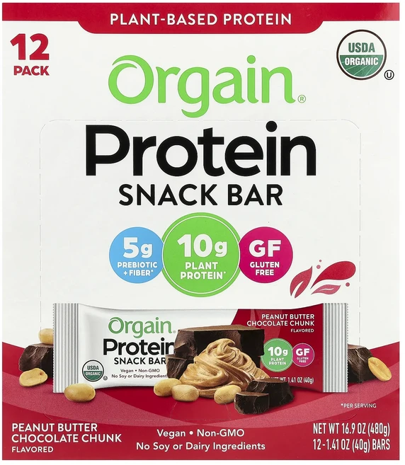 지금 곧 품절됩니다 Orgain 유기농 식물성 단백질 스낵 바 피넛 버터 초콜릿 청크 12개입 각 40g(1.41oz) 서둘러주시면 감사하겠습니다, Orgain유기농식물성단백질스낵바피넛버터초콜릿청크12개, 40g - 쿠팡