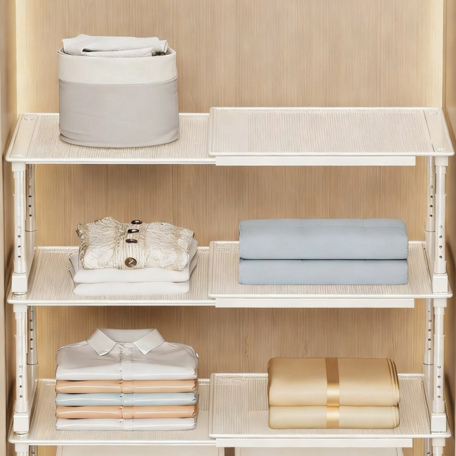 Shipshape 길이조절 옷장 레이어드 칸막이 확장형 펀칭 수납정리대, 화이트