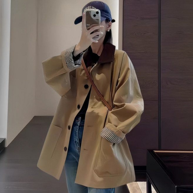 Makone 여성 루즈핏 하프코트 캐주얼 트랜드 코디네이터 데일리 트렌치코트