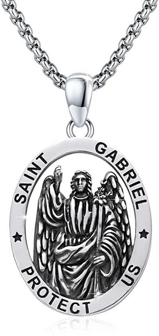 DOTBJ 과달루페 성모 마리아 펜던트 목걸이 925 스털링 실버 기적의 가톨릭 수호 메달 선물 남성 여성 박스 체인 포함 55.9 x 5.1cm(22+2인치) 원석 없음., C8-St Gabriel, 1개