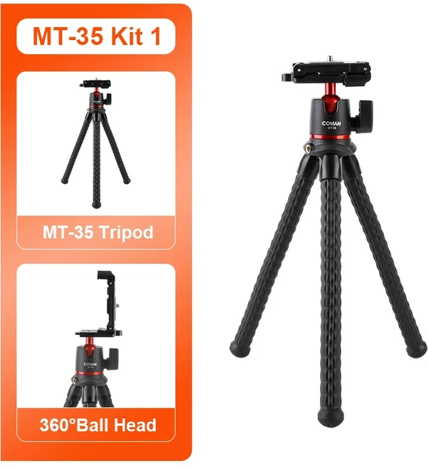 COMAN MT-35 플렉시블 옥토퍼스 삼각대 스마트폰 DSLR 카메라 삼각대 여행용 휴대용 2 in 1 삼각대 매직 암, 01 CHINA, 01 MT-35 Kit 1