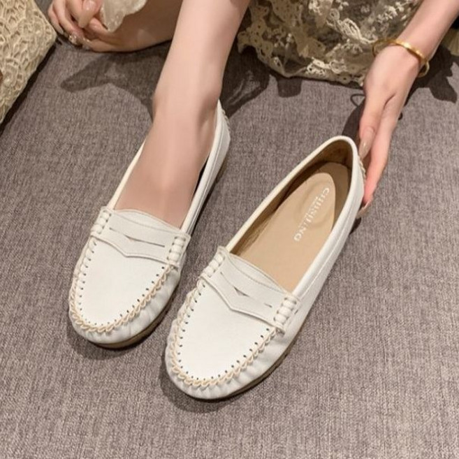 白鳥麗子 莫卡辛健走鞋 36-41全尺碼 MIT舒適透氣一字帶手縫平底包鞋