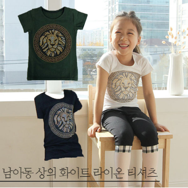 [유제이컴퍼니] 유제이 흰색 티 검정 카키 사자 티셔츠 남아발레복