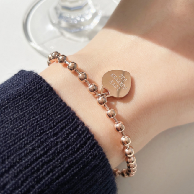 비아워게스트 여성용 써지컬스틸 하트 펜던트 볼 체인 팔찌