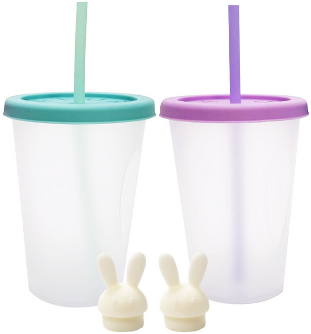 아가프라 심쿵빨대컵2P세트+토끼마개, B타입(민트+퍼플)+토끼마개2p, 1세트