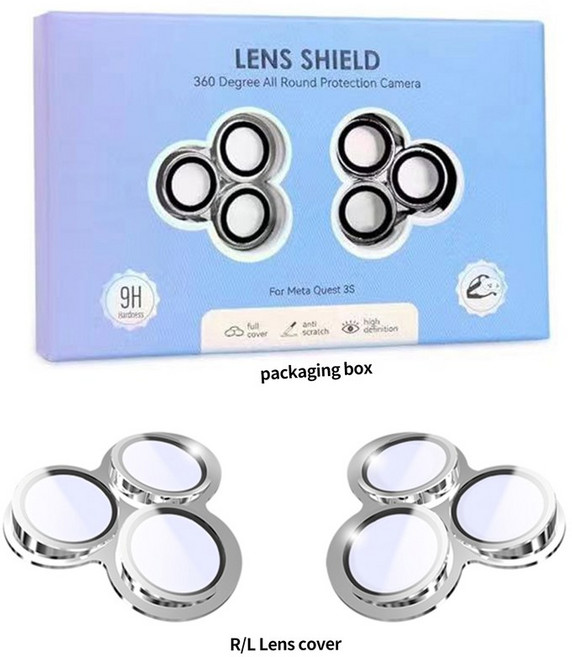 META QUEST 3S VR 액세서리용 카메라 커버 OCULUS 3S용 알루미늄 합금 프레임 9H HD 유리 보호 필름, Lens Cover, 1개