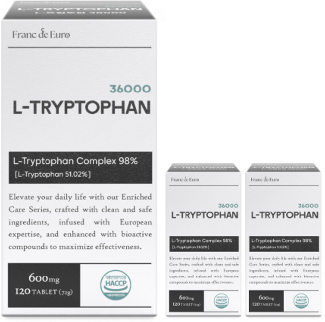 프랑드유로 L 트립토판 36000 [순도 99.4%] 세로토닌, 3박스, 120정