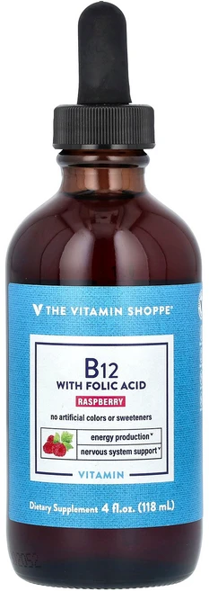 The Vitamin Shoppe Vitamin B12 with Folic Acid Raspberry 4 fl oz 118 ml, 118.294 ml, 1개, 118ml - 쿠팡
