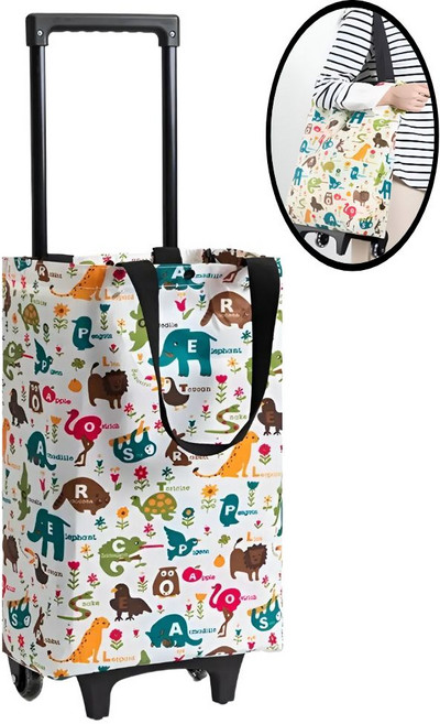 달콩마켓 2WAY 가방형 카트형 초경량 무소음 장바구니 카트 쇼핑가방 시장바구니, 1개, 동물농장