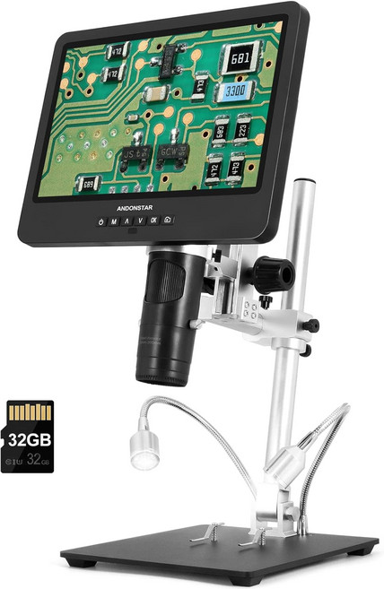 Andonstar AD249SM 0. 260P UHD HDMI 디지털 현미경 2000X 3 렌즈 납땜 암 붐 금속 스탠드 포함 PCB SMD 전자 수리 생물학적 키트 32G 카드
