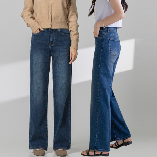 울트라 스판 와이드 밴딩 데님 여성 청바지 팬츠_S~3XL 빅사이즈