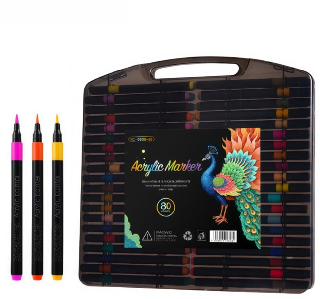 아크릴 마크 펜 미술 그림 어린이 낙서 종이접기 가능 색칠 가능 학생 그림 필기구 펜 세트, 1개, 80개