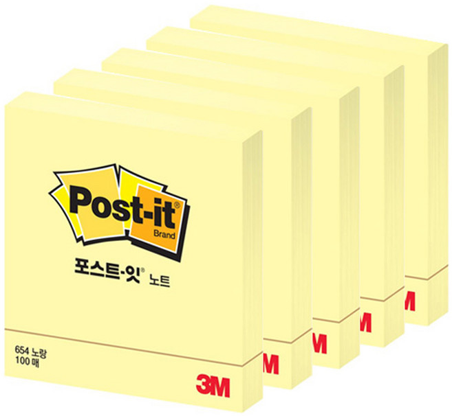포스트잇 정사각 중간형 654, 노랑, 100개입, 5개