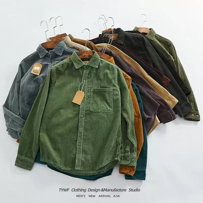 레트로 겨울용 코듀로이 긴팔셔츠 워크웨어