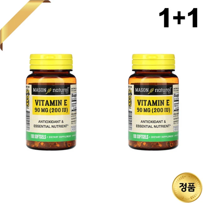 1+1 Mason Natural 비타민E 200IU 100 소프트젤 알파 토코페롤, 100정 - 쿠팡