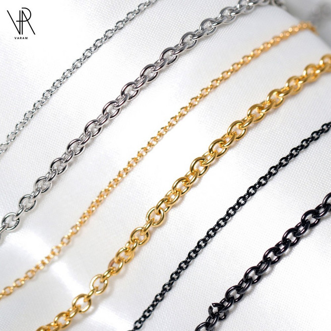 VARAM 써지컬스틸 2mm 4mm동글 심플 체인 실버 골드 블랙 목걸이