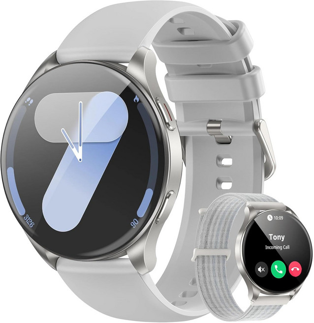 IOWODO W40 스마트워치 1.43" 아몰레드 올웨이즈온 디스플레이 메탈 프레임 저전력 칩 IP68 방수 한글판 발렌타인데이 선물, 블루투스, 4.5cm, 은