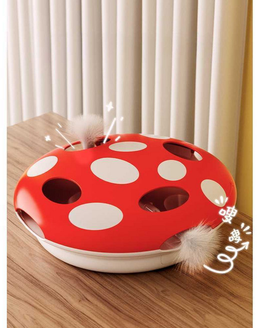 고양이 놀리기 스틱 두더지 잡기 놀이 고양이 장난감 전동 고양이 용품, 붉은 버섯 고양이 장난감, 1개