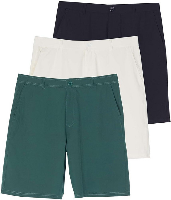 Real Essentials 3팩: 남성용 22.9cm(9인치) 골프 반바지 주머니 - 플랫 프론트 캐주얼 직장 운동 액티브 하이킹 스포츠 세트 8. XL, Real Essentials 3팩: 남성용 22.9cm