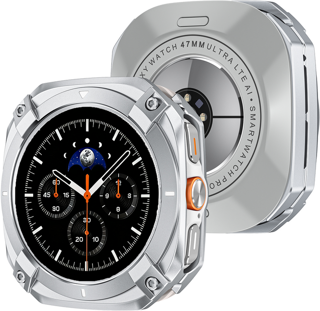 FALANDO 갤럭시워치8 울트라 2025 호환 아연 합금 풀커버 보호 케이스 전면 후면 측면 베젤스킨 47mm, 실버 화이트