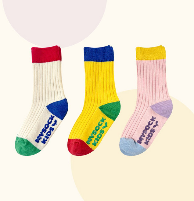 마이싹 큐브 배색 골지 아동 양말 3켤레