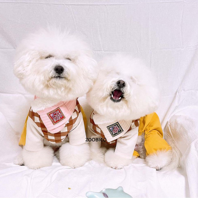 샵미니스 강아지고양이한복 고방 체크 한복 치마/올인원 XS-XL, 올인원, 1개